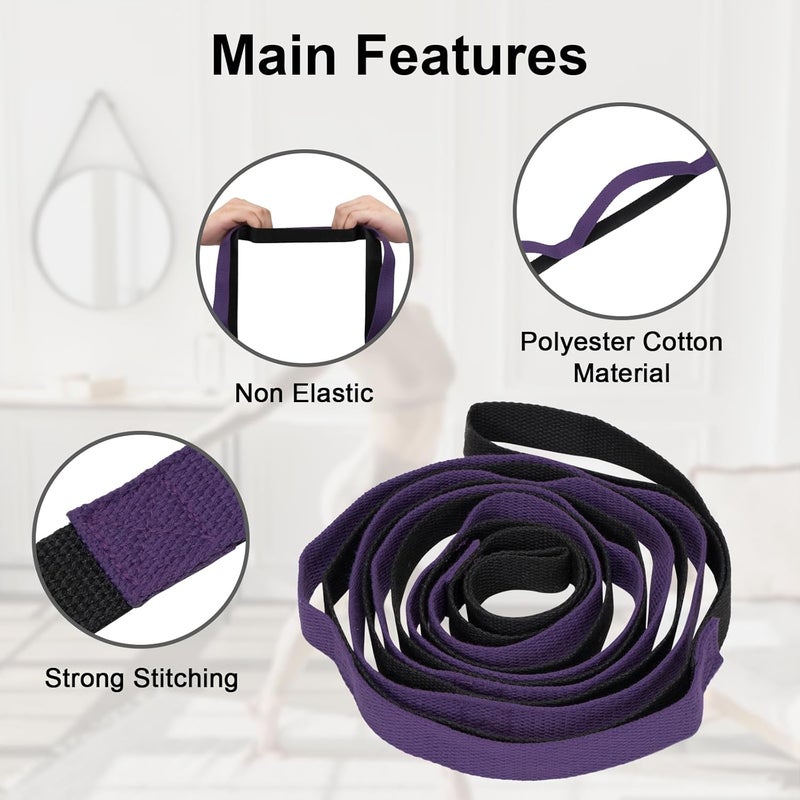 Amrules Yoga Strap for Stretching with 10 Loops Inelastic Soft Polyester Cotton Stretch Out Band for Exercise, Yoga, Pilates and Dance for Men and Women - Image 3
